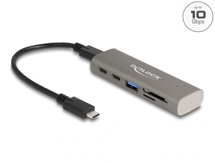 DeLOCK USB-Hub – USB-C, 1× USB-A, 3× USB-C, 10 Gbit/s, SD/microSD, für Windows/Mac/Linux