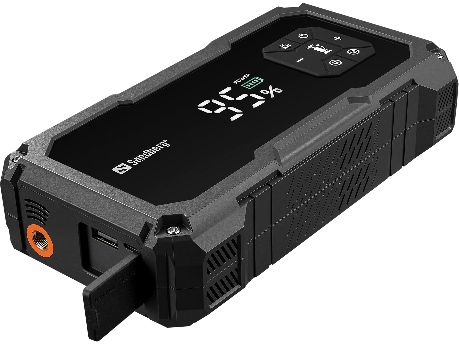 Sandberg TirePump Powerbank 10'000 mAh – integrierter Luftkompressor, Taschenlampe, schwarz