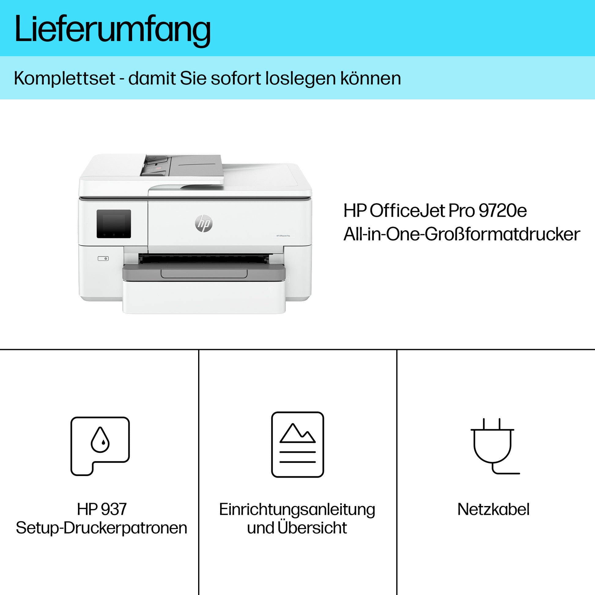 HP OfficeJet Pro 9720e Wide – Grossformat Tintenstrahl-MFP 17", 3-in-1 – USB/LAN/WLAN – Duplex, ADF