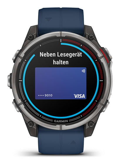 Garmin Quatix 8 Pro 47 mm GPS + Cellular – CFRP Schwarz, Sportarmband, Blau, 100 m, für Android, iPhone