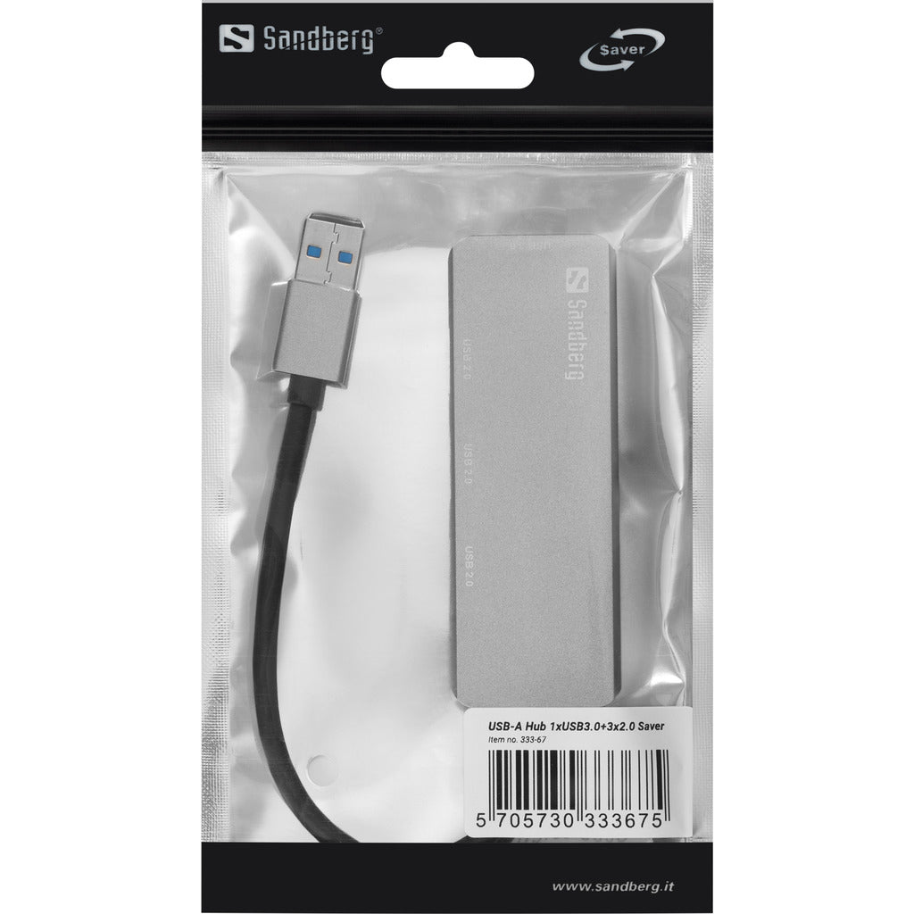 Sandberg SAVER USB-Hub – USB-A, 4× USB-A (1× 5 Gbit/s, 3× 480 Mbit/s)