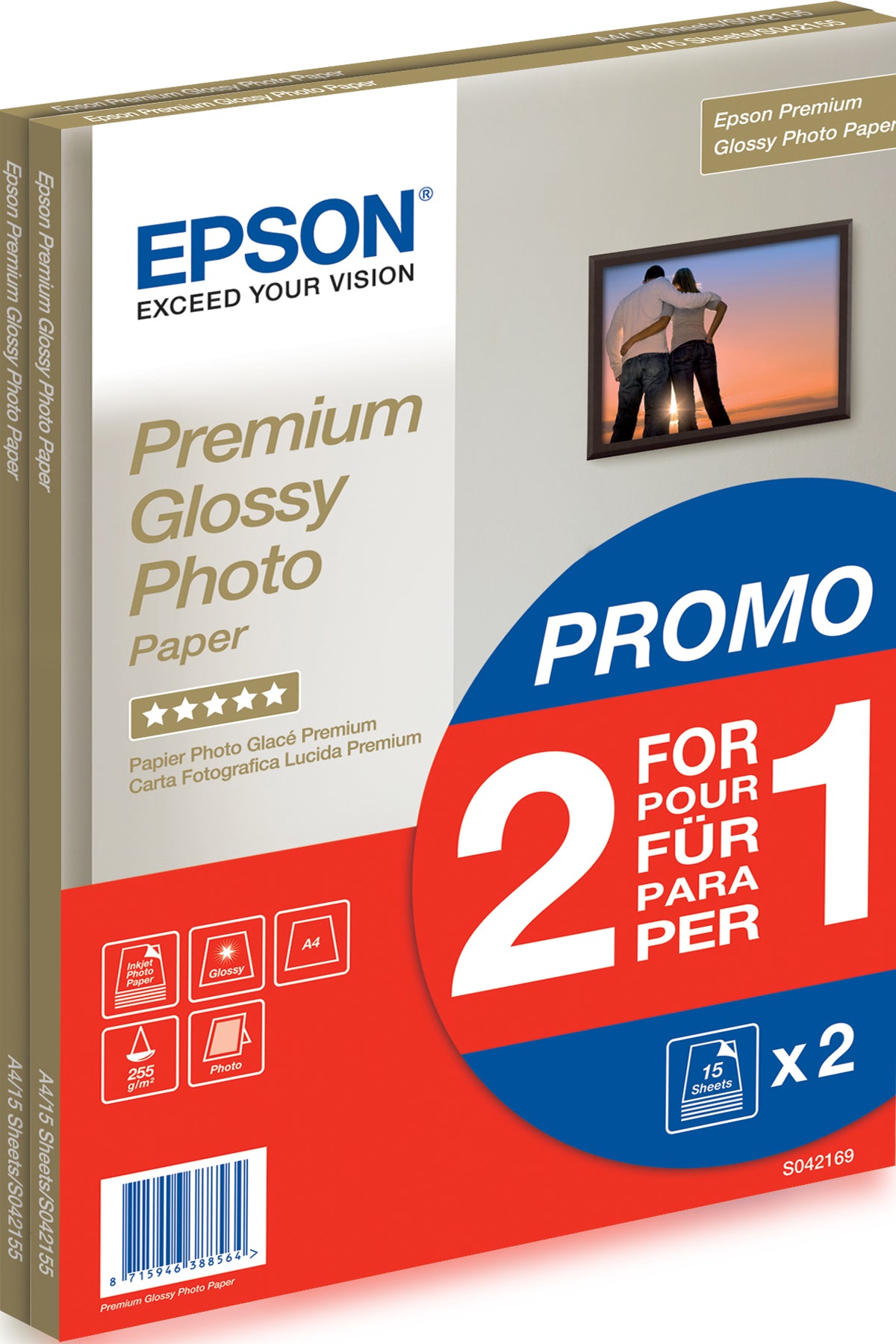 Epson Premium Glossy Fotopapier – hochglänzend, A4, 255 g/m², 30 Blatt, für Inkjet