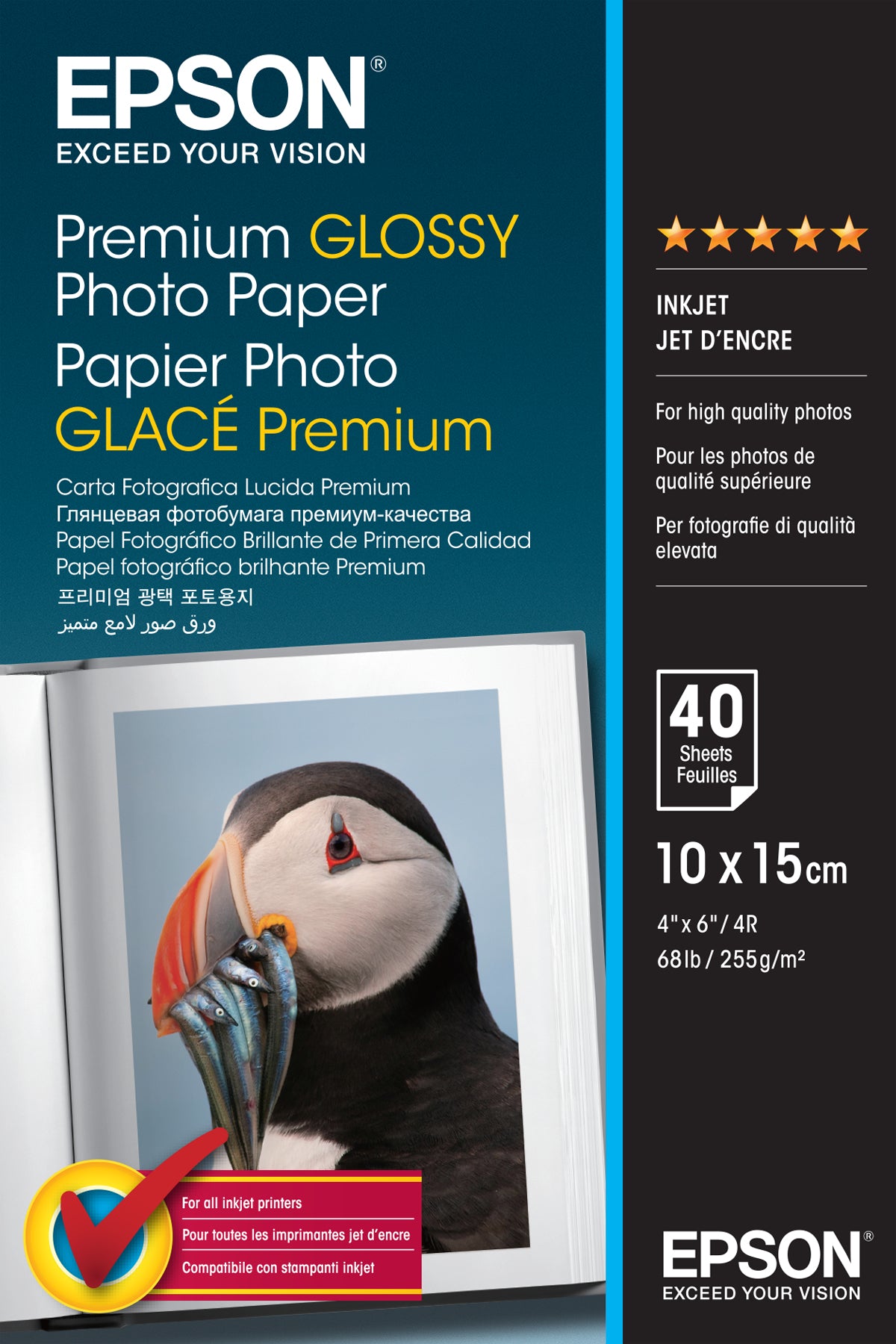 Epson Premium Glossy Fotopapier – glänzend, 100 × 150 mm, 255 g/m², 40 Blatt, einseitig – für Tintenstrahldrucker