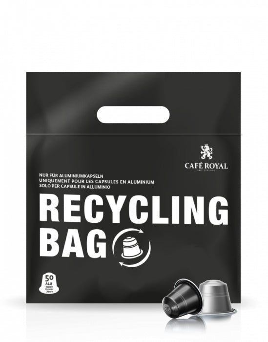 Café Royal Recycling-Beutel für Aluminium-Kaffeekapseln – Umweltfreundliche Verpackung, 1 Stück, Schwarz, Weiss