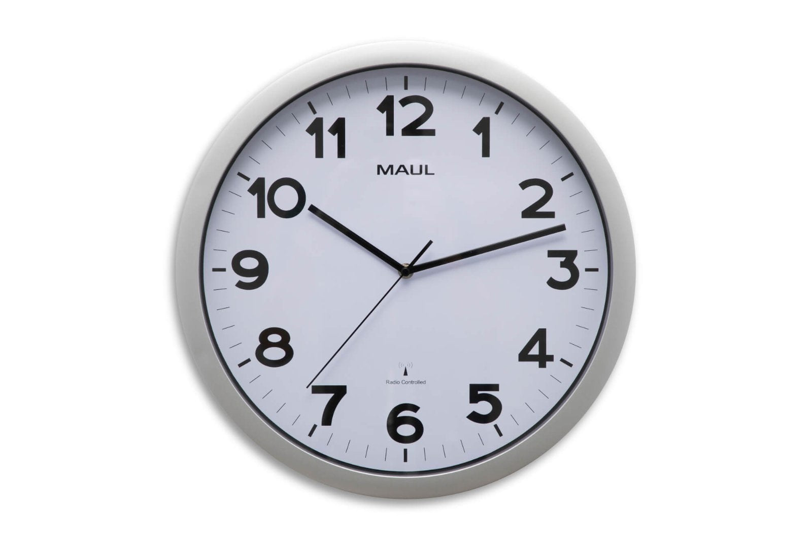 MAULstep Wanduhr – Funk, analog, Ø 40 cm, Silber/Weiss