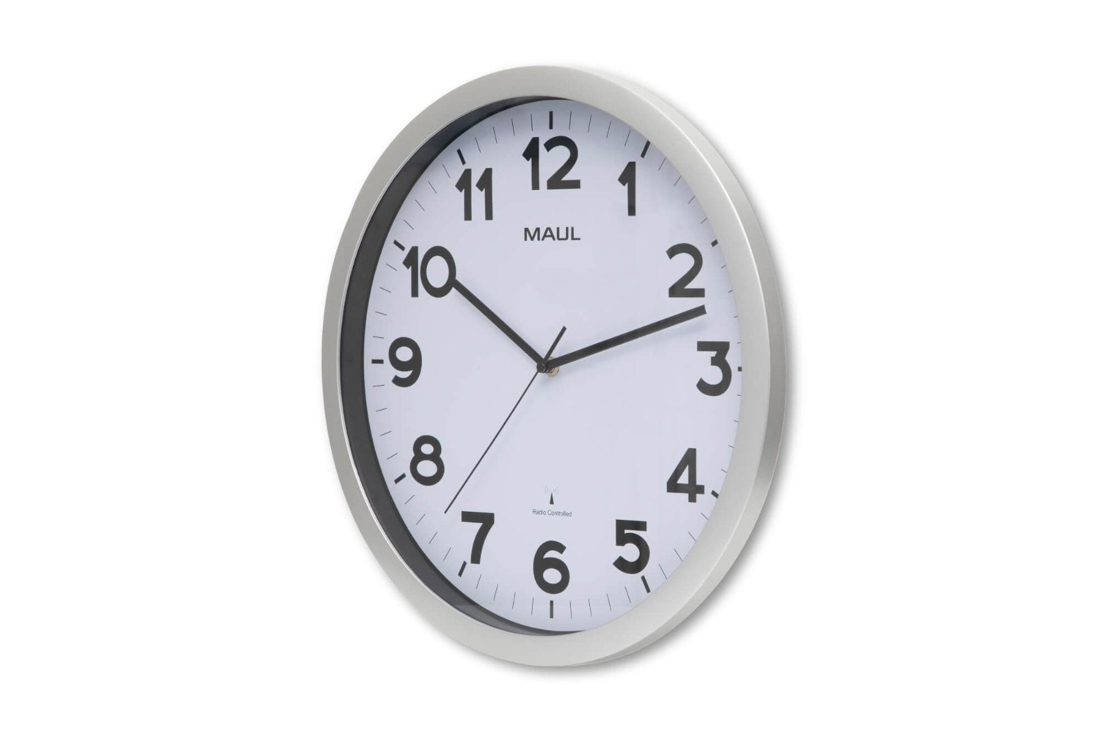 MAULstep Wanduhr – Funk, analog, Ø 40 cm, Silber/Weiss