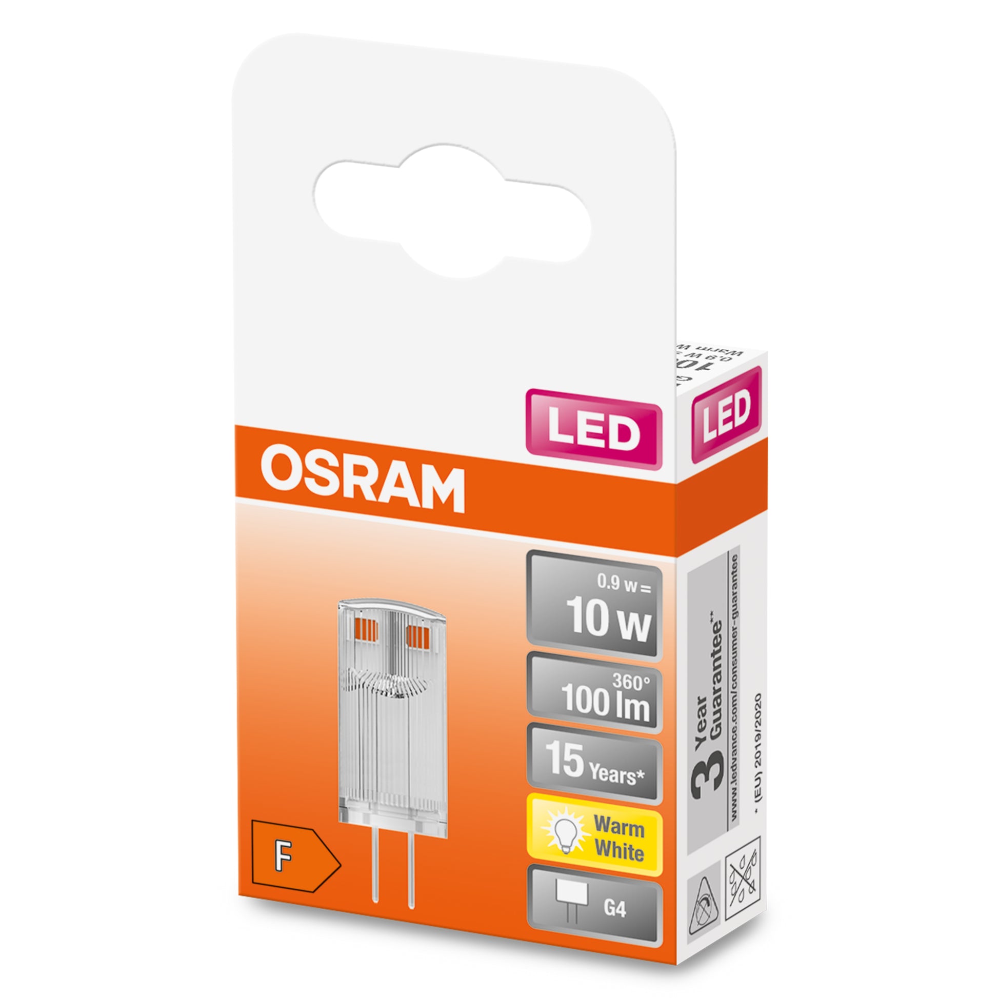 Osram Leuchtmittel G4 – Warmweiss 2700 K, 100 lm, 0,9 W – IP20 – Klar – 1 Stk.