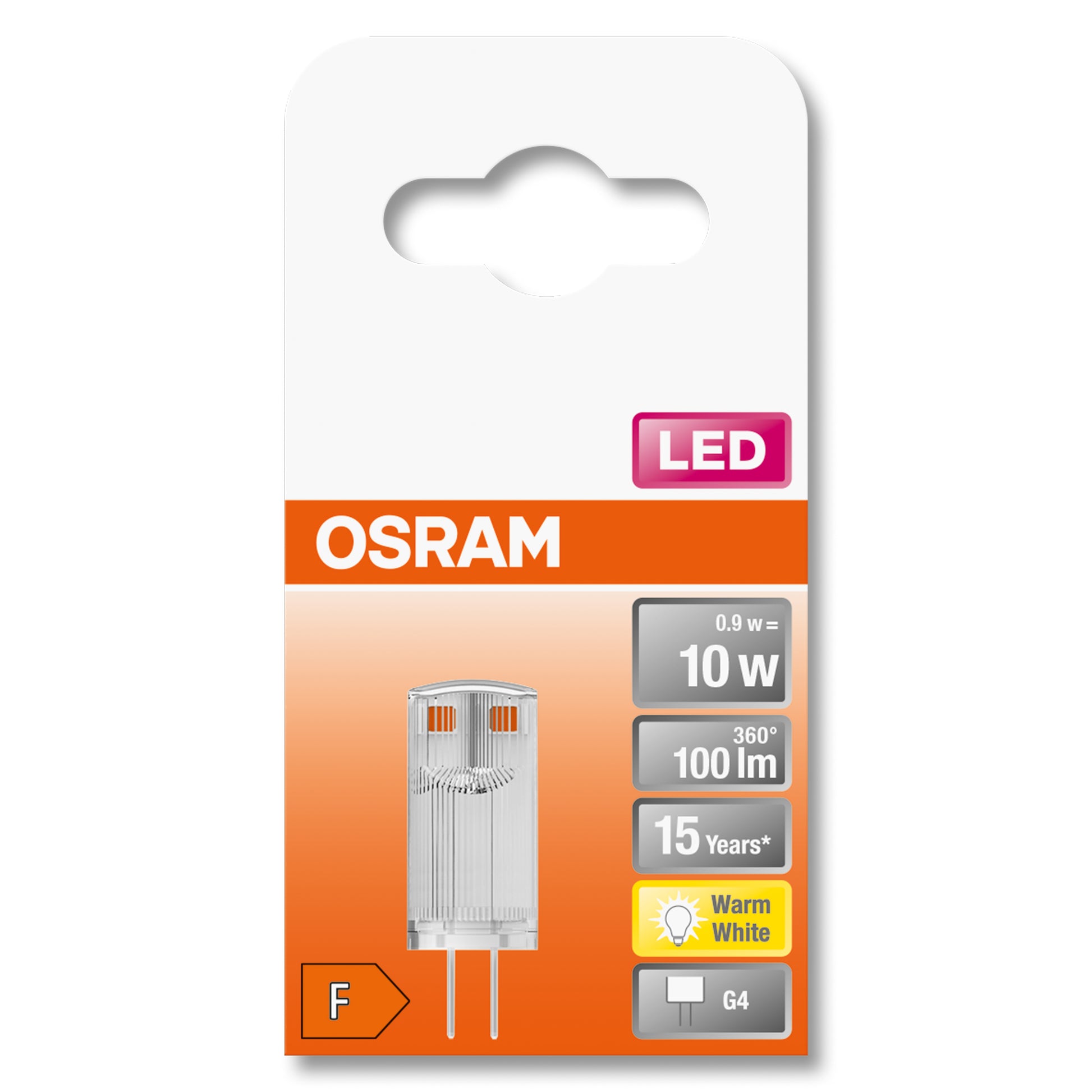 Osram Leuchtmittel G4 – Warmweiss 2700 K, 100 lm, 0,9 W – IP20 – Klar – 1 Stk.