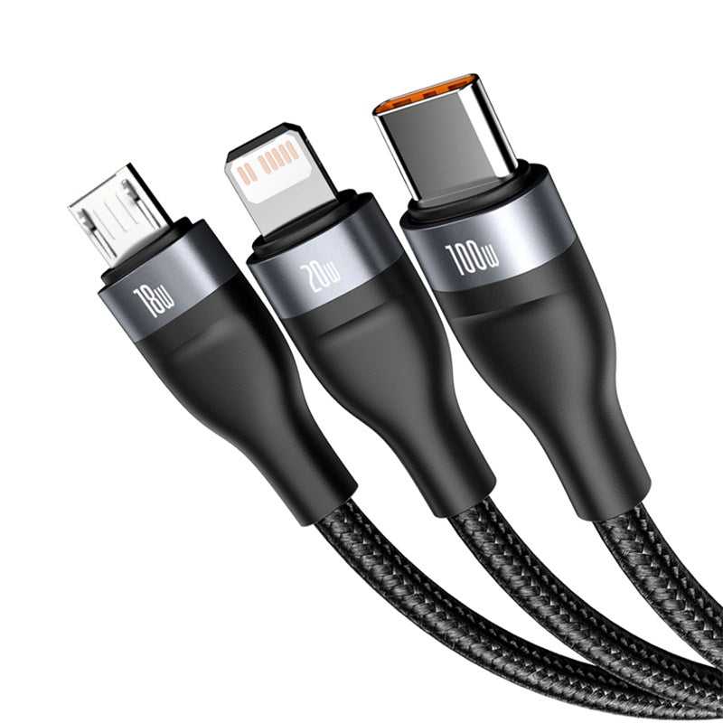 Baseus USB auf USB-C, Lightning, Micro-USB Kabel, 1,2 m, Schwarz