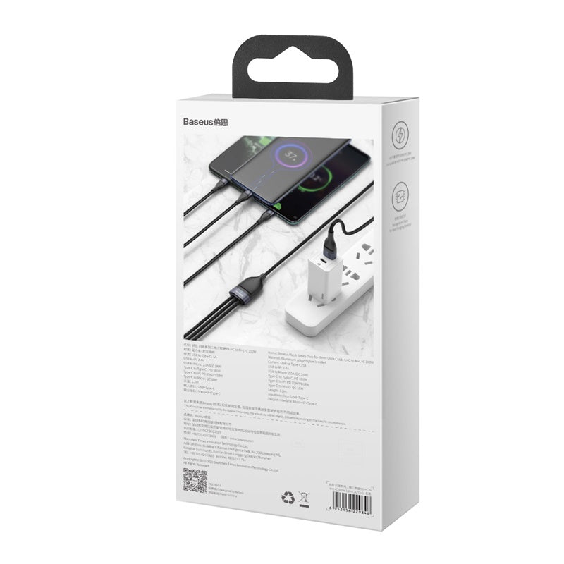 Baseus USB auf USB-C, Lightning, Micro-USB Kabel, 1,2 m, Schwarz