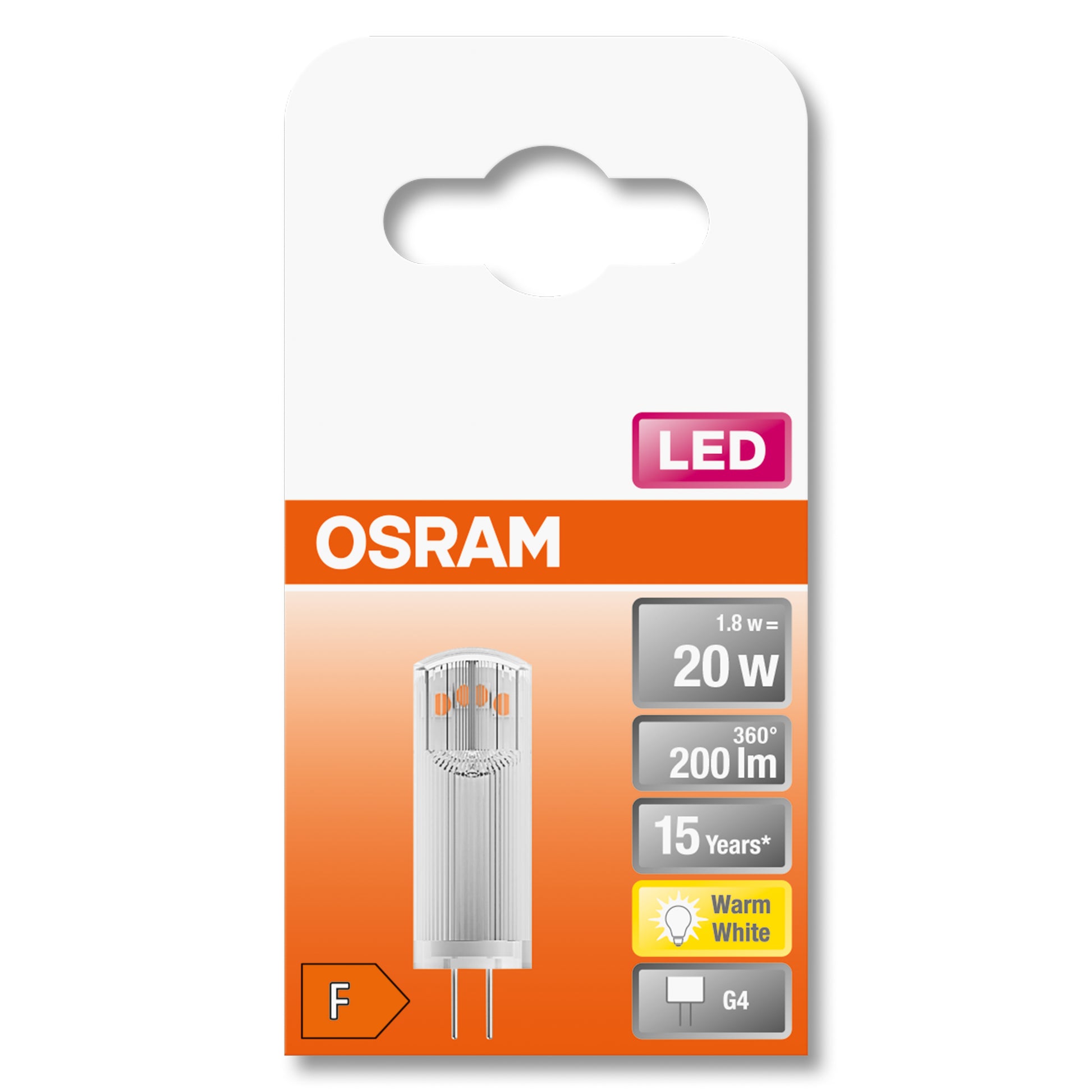Osram Leuchtmittel G4 – Warmweiss 2700 K, 200 lm, 1,8 W – IP20 – 1 Stk. – klar