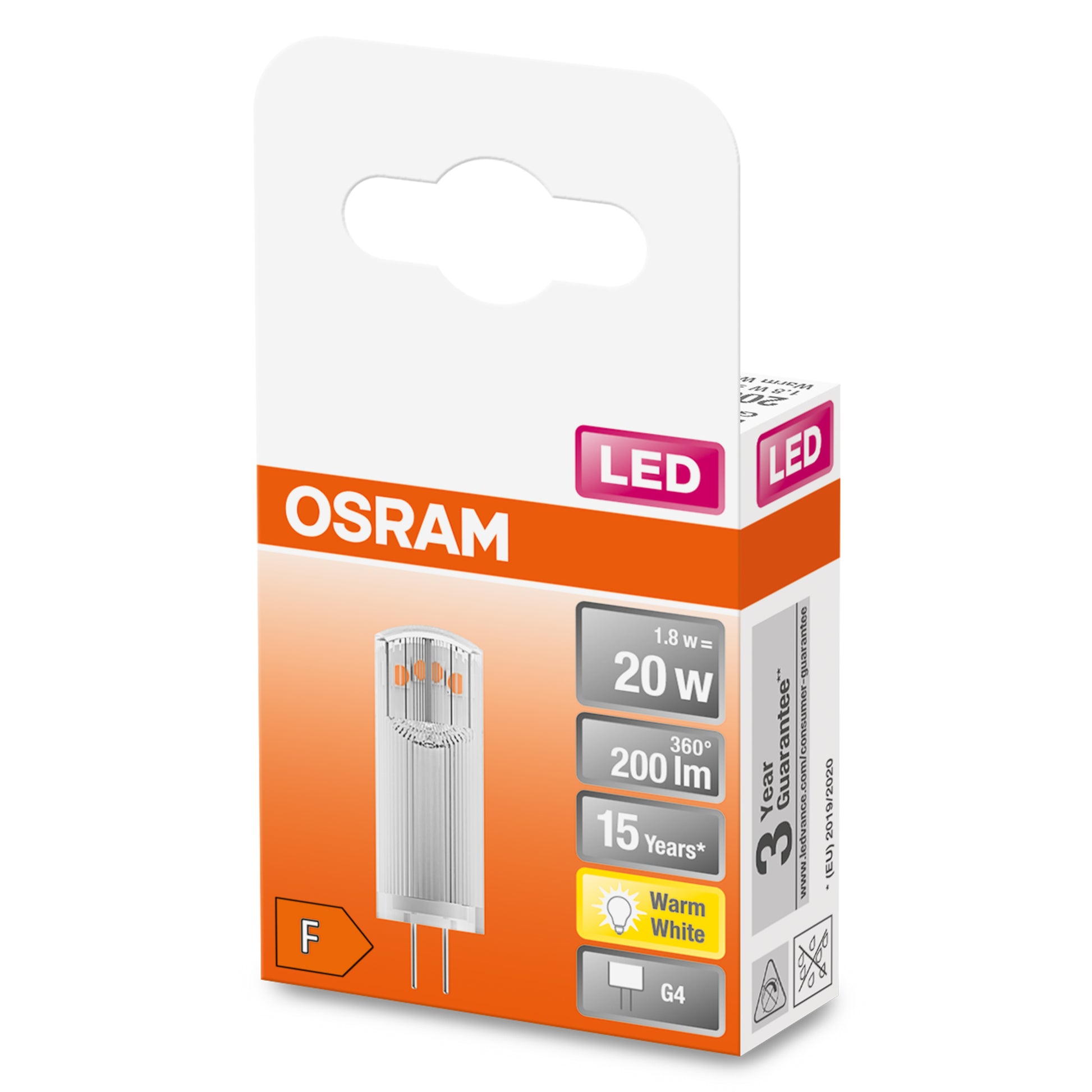 Osram Leuchtmittel G4 – Warmweiss 2700 K, 200 lm, 1,8 W – IP20 – 1 Stk. – klar
