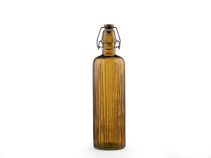 BITZ Glasflasche Kusintha – 750 ml, Ø 8,0 cm, H 30,0 cm, Glas, Bernstein, mit Bügelverschluss