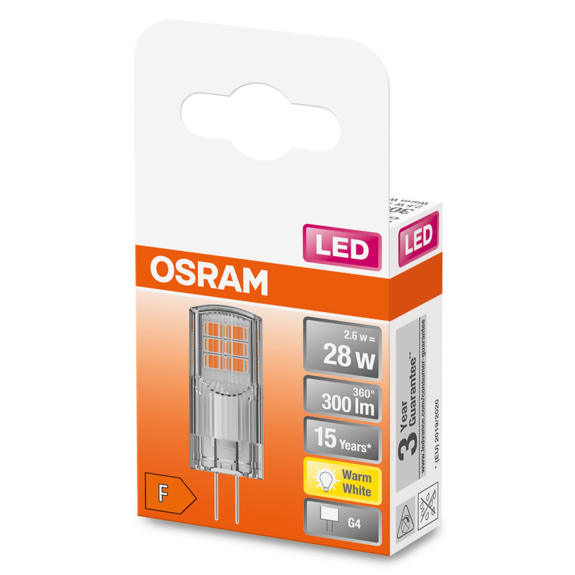 Osram Leuchtmittel G4 – 300 lm, 2,4 W, Warmweiss 2700 K, 320° – 1 Stk., klar