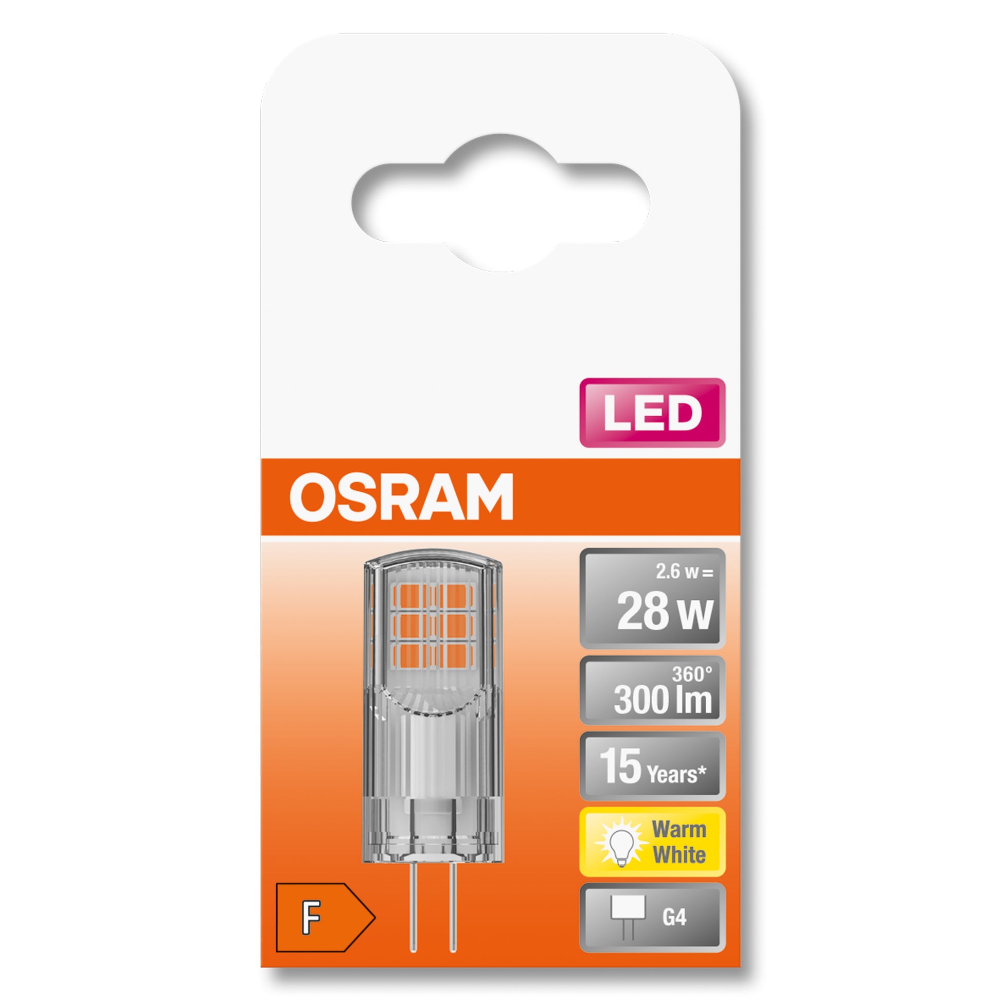 Osram Leuchtmittel G4 – 300 lm, 2,4 W, Warmweiss 2700 K, 320° – 1 Stk., klar