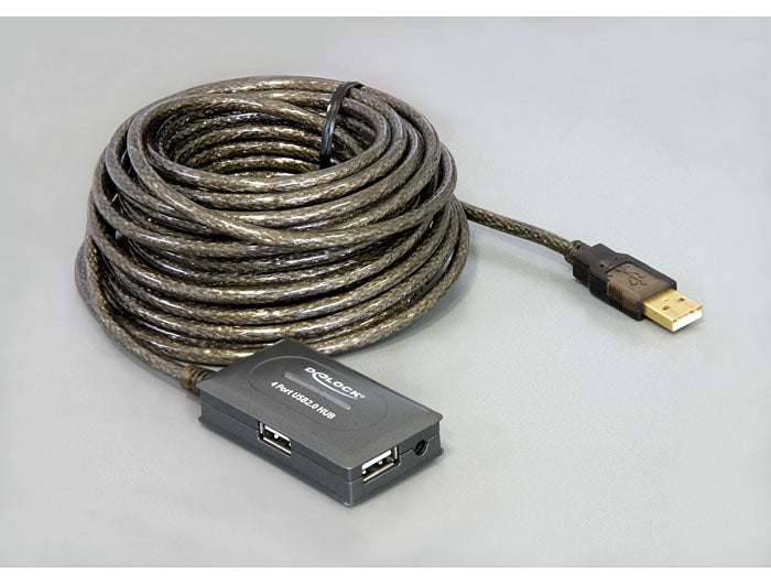 DeLOCK USB-A Verlängerungskabel (Stecker auf Buchse) – USB 2.0 (480 Mbit/s) – 10 m – Aktiv, integrierter Hub