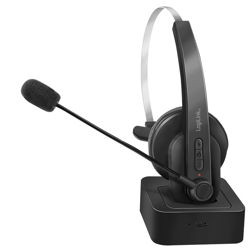 LogiLink BT0059 Office-Headset – On-Ear, Mono, mit Ladestation, Schwarz, BT 5.0