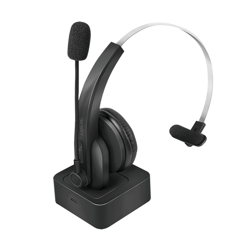 LogiLink BT0059 Office-Headset – On-Ear, Mono, mit Ladestation, Schwarz, BT 5.0