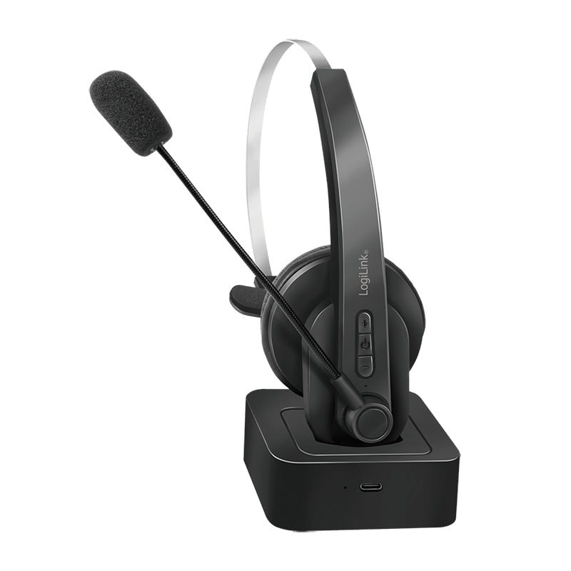 LogiLink BT0059 Office-Headset – On-Ear, Mono, mit Ladestation, Schwarz, BT 5.0