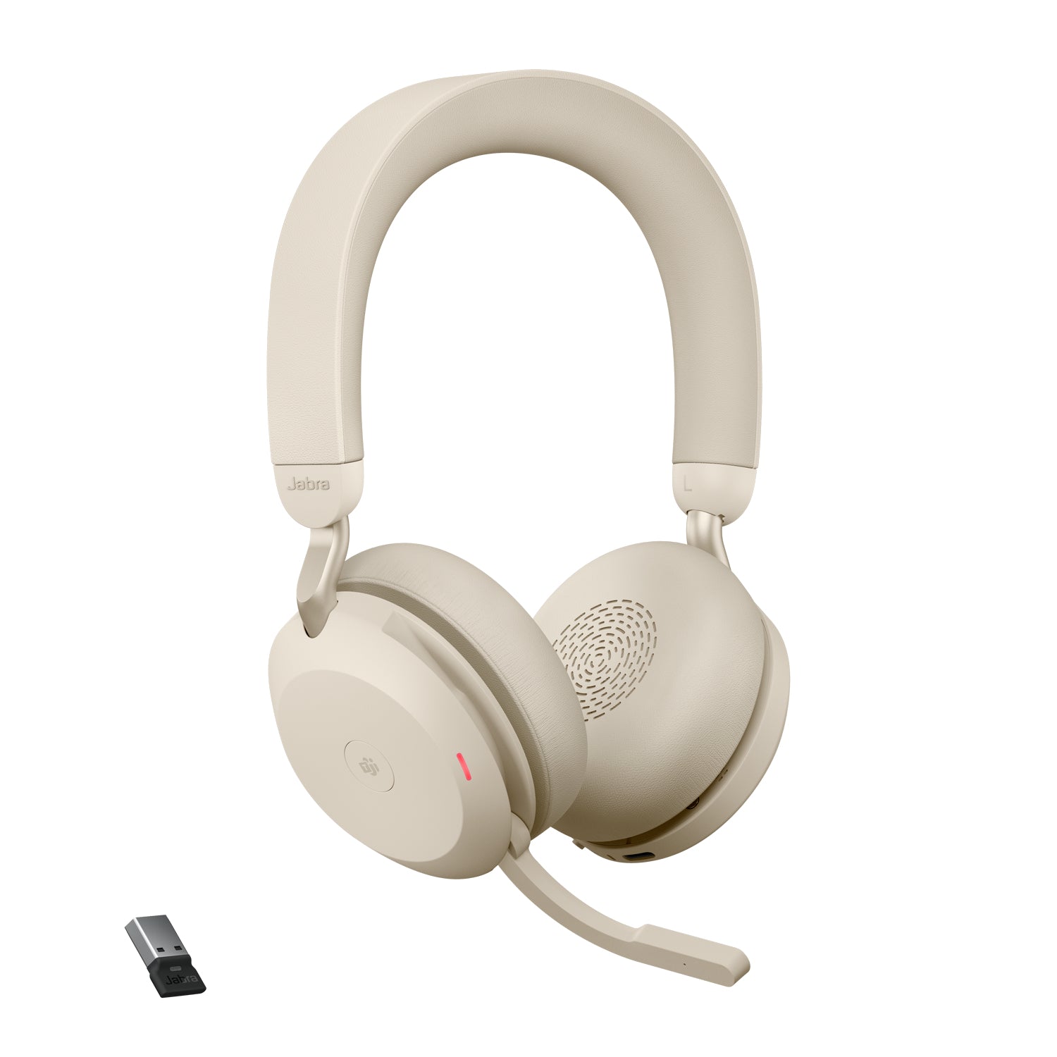 Jabra Evolve2 75 Office-Headset – On-Ear, Stereo, BT, ANC, MS Teams zertifiziert, mit USB-A-Dongle, Beige