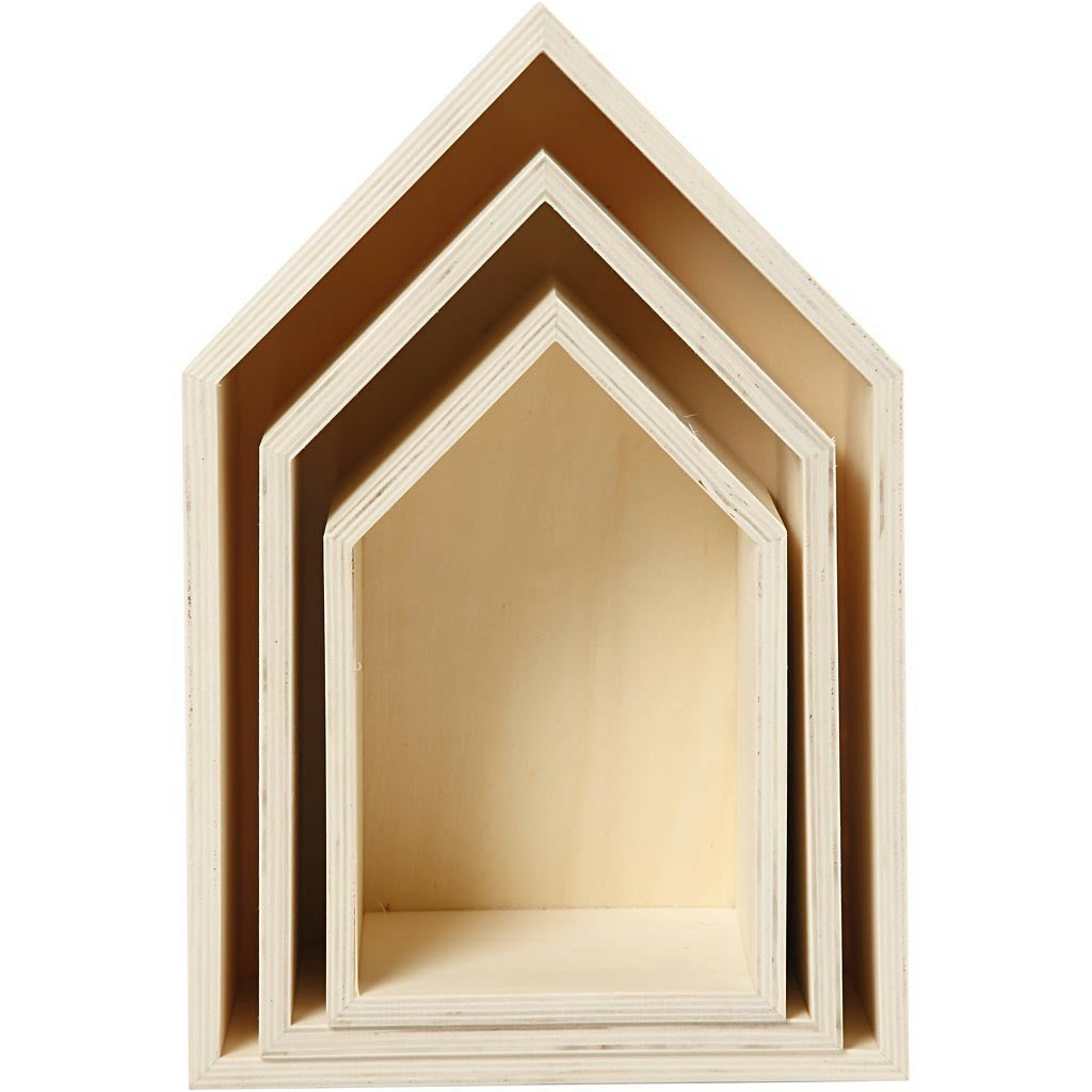 Creativ Company Wandhalterung Haus – Holz – Braun – 200 × 310 × 100 mm – 3 Stück