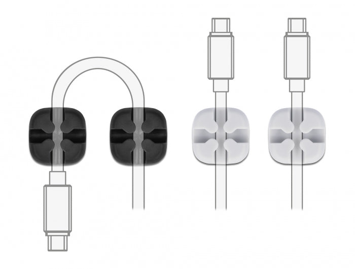 DeLOCK Kabelhalter, selbstklebend, Ø bis 5 mm, 4er-Pack – Schwarz/Grau
