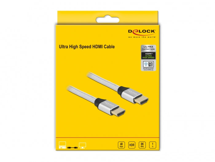 DeLOCK HDMI Kabel HDMI 2.1 8K 60 Hz – 1 m – HDR, ARC – Silber