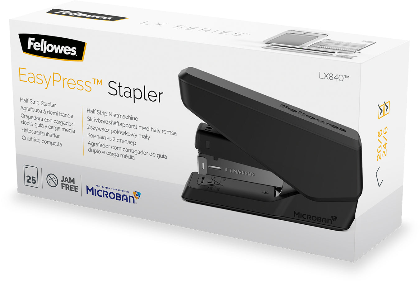 Fellowes LX840 Heftgerät – 25 Blatt, Abnehmbarer Klammerentferner, Schwarz