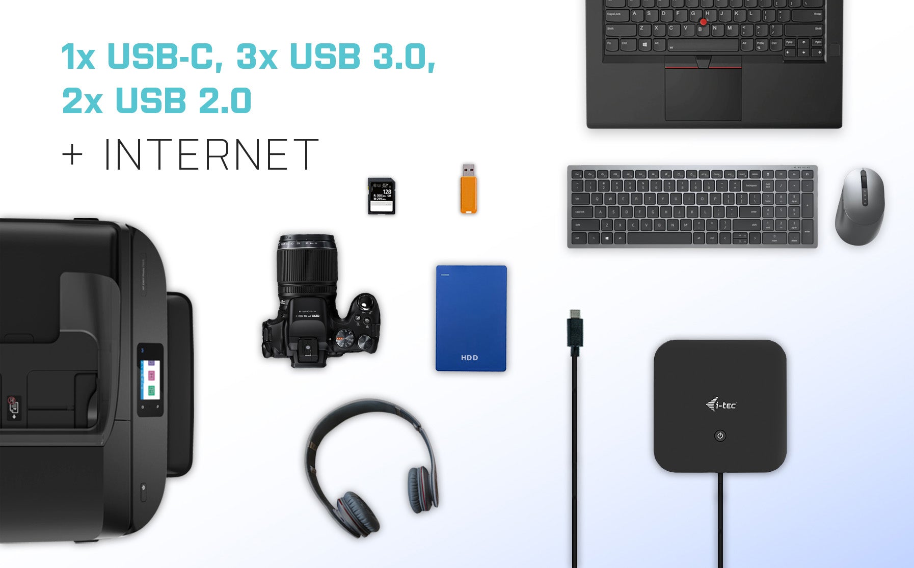 i-tec Dockingstation – USB-C, 1× DP, 1× HDMI, 5× USB-A, 2× USB-C, 100 W PD, GbE, 3,5 mm Audio, für Windows/Mac