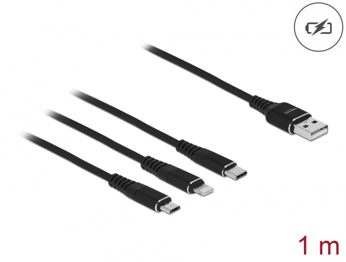 DeLOCK Multi-Kabel – 3-in-1 USB-A auf Lightning/Micro-USB/Apple 30-Pin 1 m, geflochten