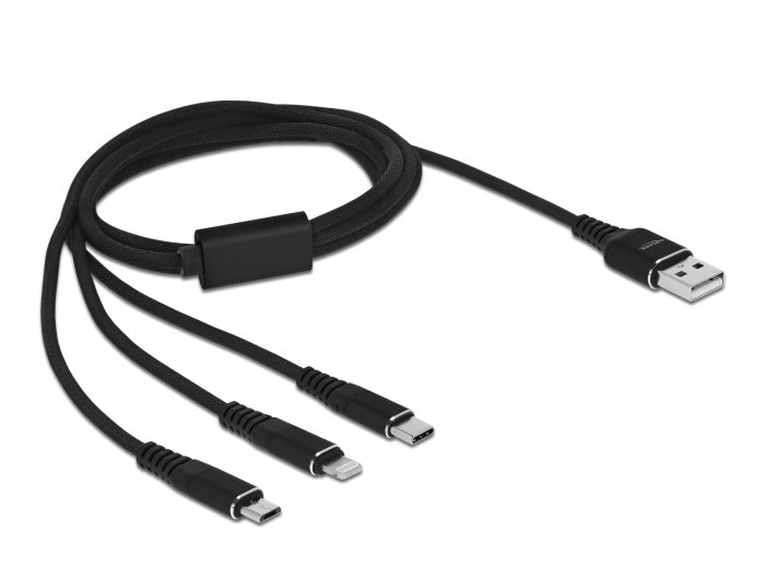 DeLOCK Multi-Kabel – 3-in-1 USB-A auf Lightning/Micro-USB/Apple 30-Pin 1 m, geflochten