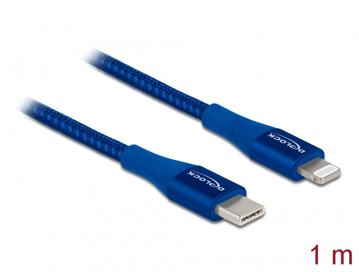 DeLOCK Daten- & Ladekabel – USB-C auf Lightning 1 m, PD 27 W, geflochten, Blau – für iPhone/iPad