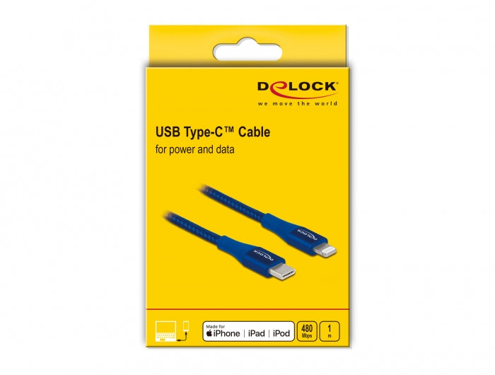 DeLOCK Daten- & Ladekabel – USB-C auf Lightning 1 m, PD 27 W, geflochten, Blau – für iPhone/iPad
