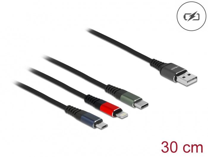 DeLOCK Multi-Kabel – 3-in-1 USB-A auf Micro-USB/Lightning/Apple 30-Pin 0,3 m – für iPhone/Android