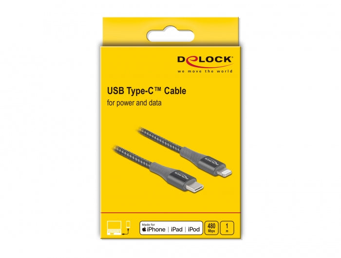 DeLOCK Daten- & Ladekabel – USB-C auf Lightning 1 m, PD 27 W, geflochten, Grau – für iPhone, iPad und iPod