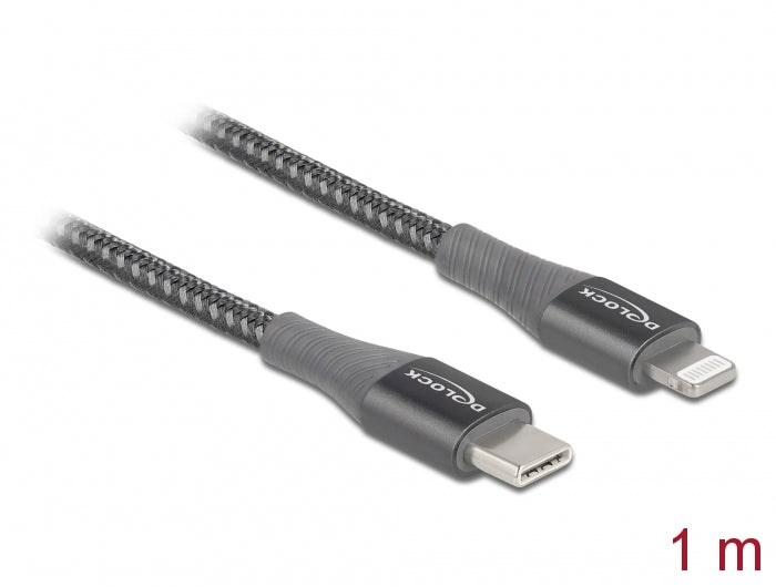 DeLOCK Daten- & Ladekabel – USB-C auf Lightning 1 m, PD 27 W, geflochten, Grau – für iPhone, iPad und iPod