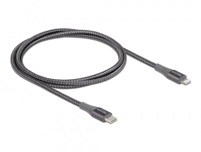 DeLOCK Daten- & Ladekabel – USB-C auf Lightning 1 m, PD 27 W, geflochten, Grau – für iPhone, iPad und iPod