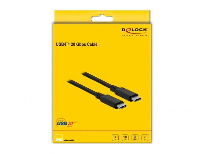 DeLOCK USB-Kabel – USB-C auf USB-C – USB4 20 Gbit/s – 2 m – PD 100 W – USB-IF zertifiziert – Schwarz