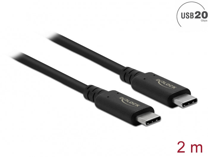 DeLOCK USB-Kabel – USB-C auf USB-C – USB4 20 Gbit/s – 2 m – PD 100 W – USB-IF zertifiziert – Schwarz
