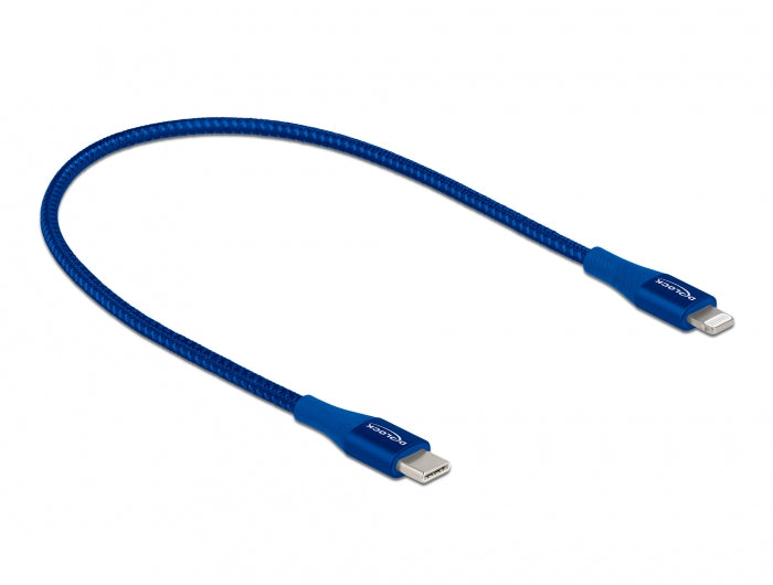 DeLOCK Kabel – USB-C auf Lightning 0,5 m, MFi zertifiziert, PD 27 W, geflochten, Blau – für iPhone/iPad
