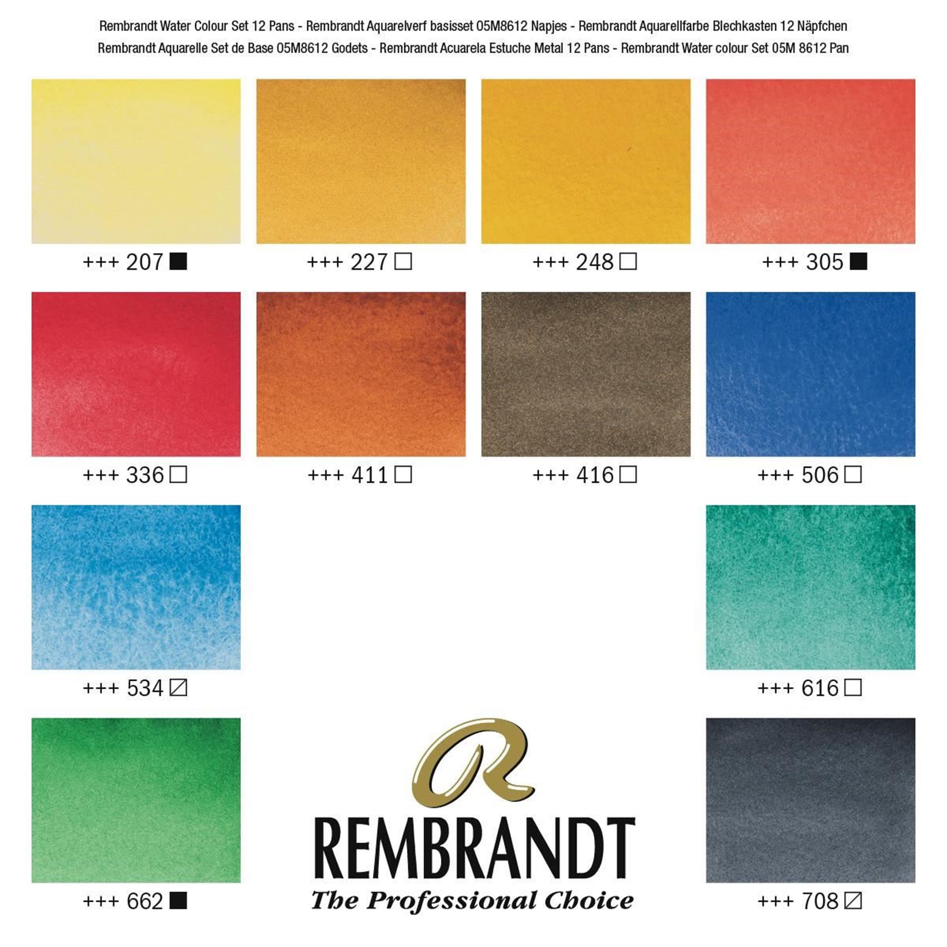 Royal Talens Rembrandt – Aquarellfarbe – Set – 12 Farben, mit Umsteckpinsel