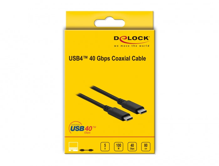 DeLOCK USB-C auf USB-C Kabel – USB4 40 Gbit/s – 0,8 m – PD 100 W – USB‑IF zertifiziert – Schwarz