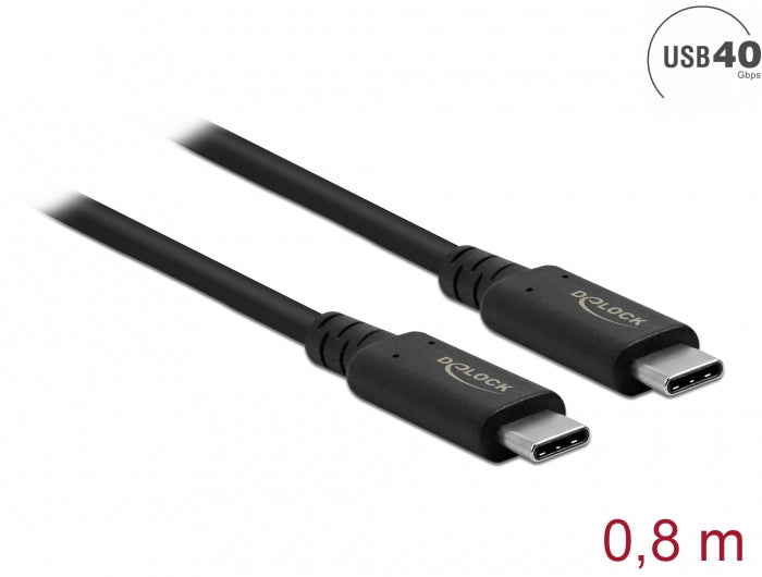 DeLOCK USB-C auf USB-C Kabel – USB4 40 Gbit/s – 0,8 m – PD 100 W – USB‑IF zertifiziert – Schwarz
