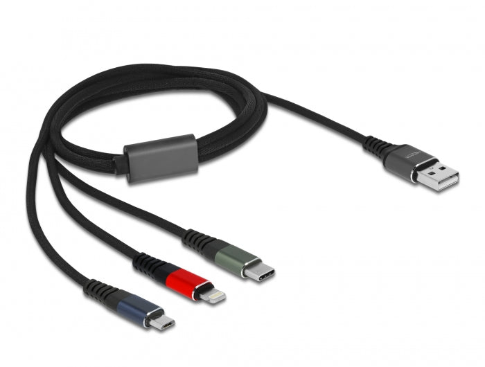 DeLOCK Multi-Kabel – 3-in-1 USB-A auf Lightning/Micro-USB/Apple 30-Pin 1 m, geflochten – für iPhone/Android