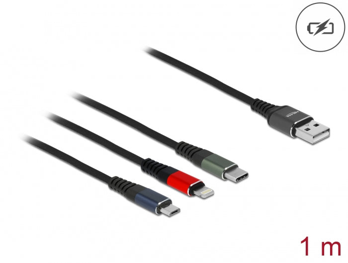 DeLOCK Multi-Kabel – 3-in-1 USB-A auf Lightning/Micro-USB/Apple 30-Pin 1 m, geflochten – für iPhone/Android