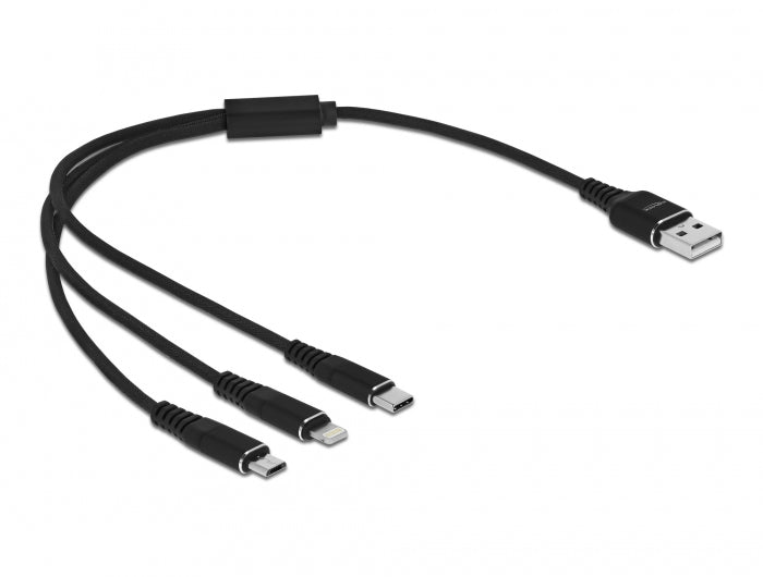 DeLOCK Multi-Kabel – 3-in-1 USB-A auf USB-C/Micro-USB/Lightning 0,3 m, geflochten – für iPhone/Android