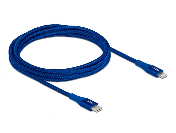 DeLOCK Daten- & Ladekabel – USB-C auf Lightning 2 m, PD 27 W, geflochten, Blau – für iPhone/iPad