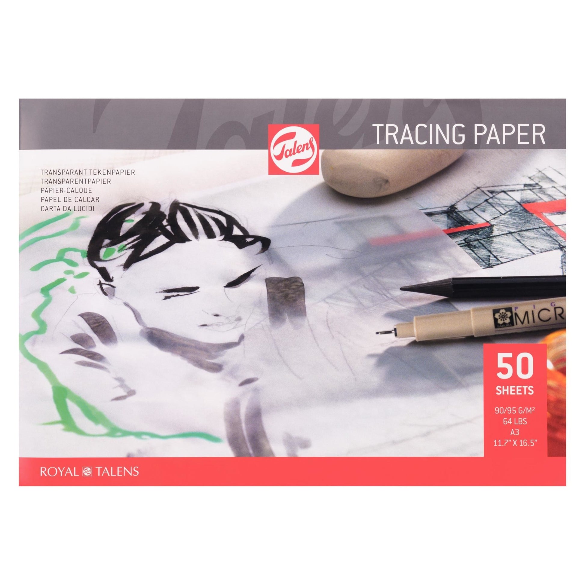 Talens Transparentpapier Block – A3, 90 g/m², 50 Blatt