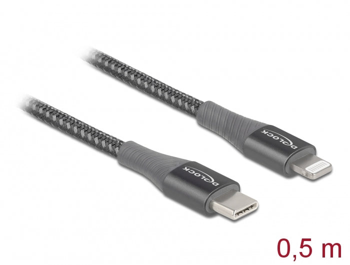 DeLOCK Daten- & Ladekabel – USB-C auf Lightning 0,5 m, 27 W, geflochten, Grau – für iPhone/iPad