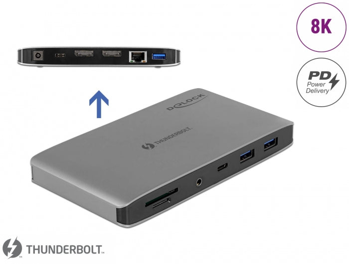 DeLOCK Dockingstation – Thunderbolt 3, 2× DP, 3× USB-A, 1× USB-C, 60 W PD, GbE, für Windows/Mac